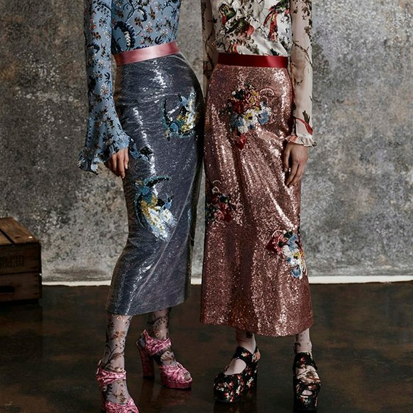 ERDEM Dresses & Skirts - Erdem Sacha Skirt, Silver Midi Sequin with birds M